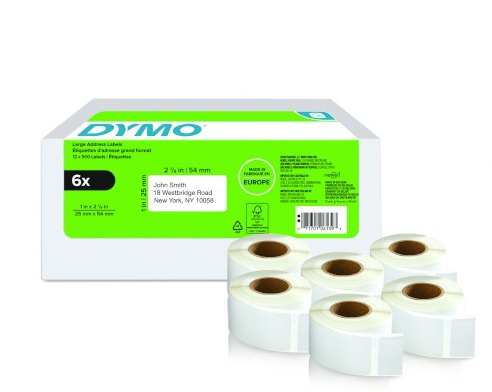 Image of Dymo 2177564 DirectLabel-etikettes 54mm x 25mm 6 x 500 pcs for...