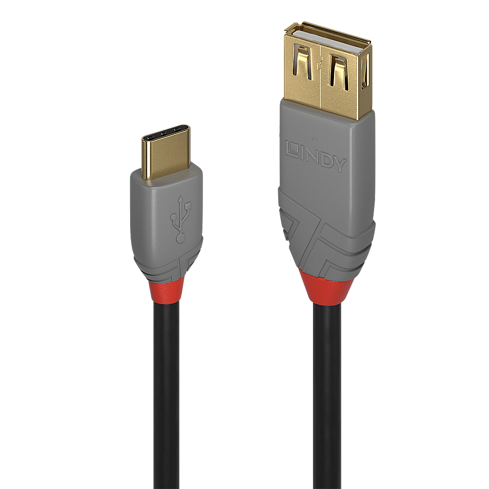 Image of Lindy 0.15m USB 2.0 C to A AdapterCable, Anthra Line