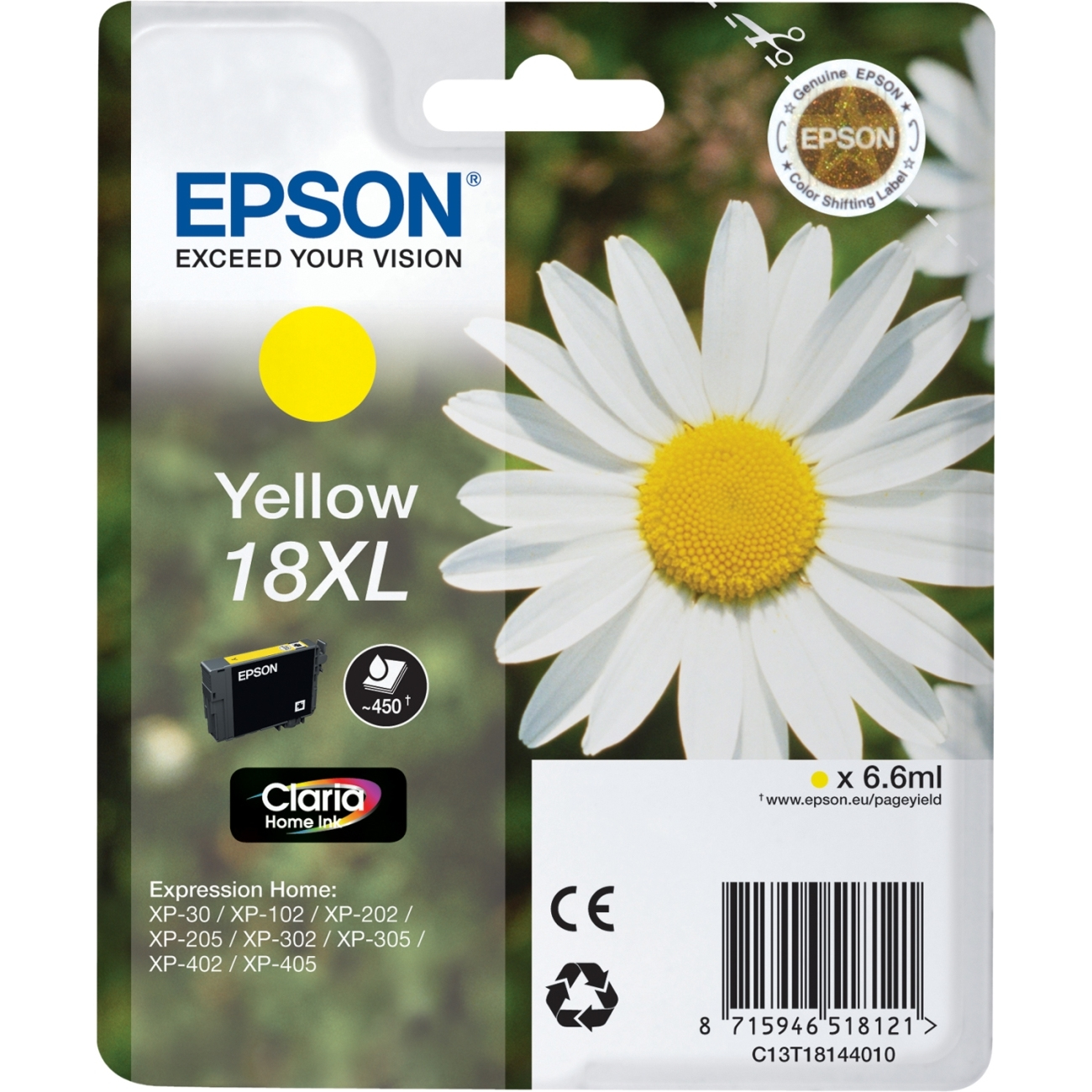 Epson C13T18144010/18XL Ink cartridge yellow high-capacity. 450 pages