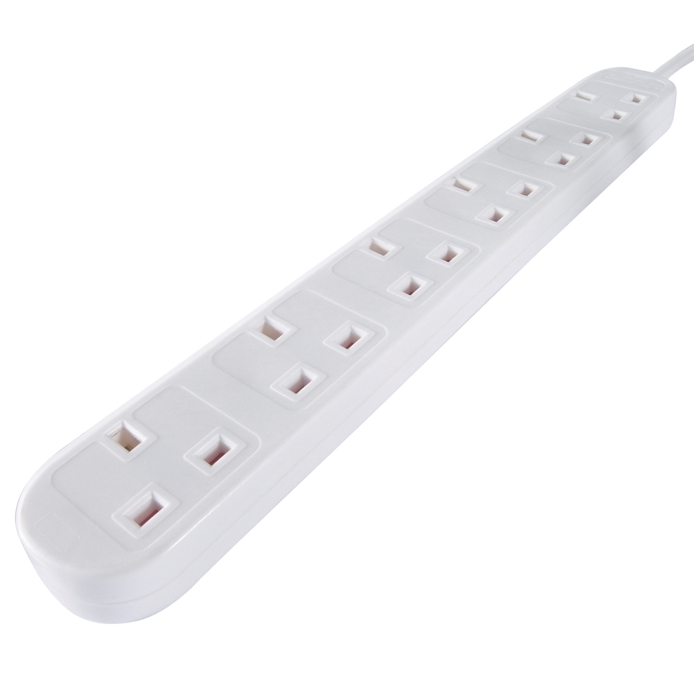 connektgear 5m 6 Way Power Extension Block - UK Plug to 6 x UK Sockets - White
