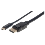 Manhattan USB-C to DisplayPort Cable, 4K@60Hz, 1m, Not Bi-Directional, Black, Three Year Warranty, Equivalent to CDP2DP1MBD