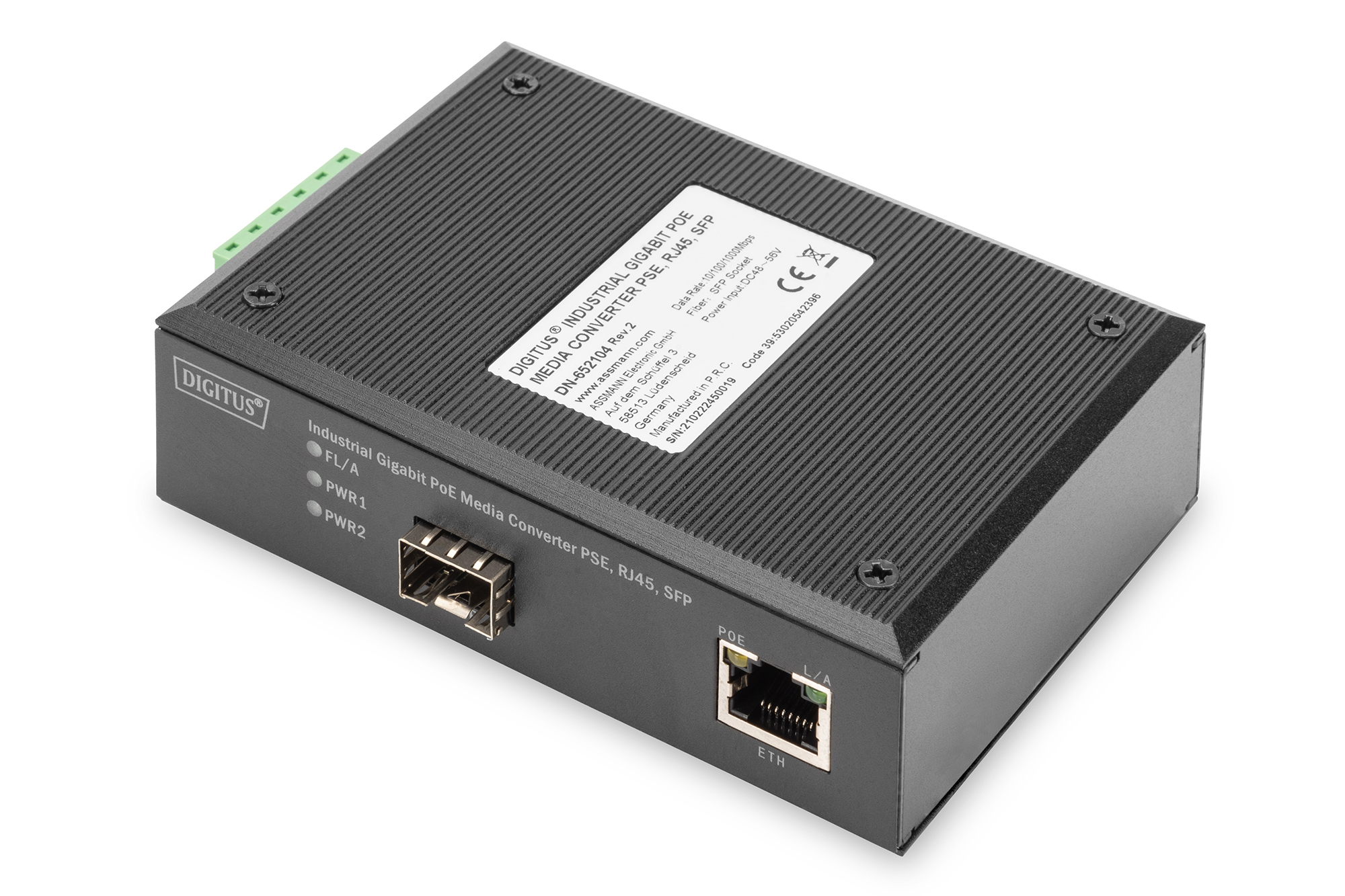 Image of Digitus Industrial Gigabit PoE Media Converter PSE, RJ45, SFP