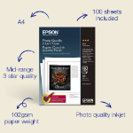 Epson A4 Photo Quality Inkjet Paper 102gsm, 100 sheets