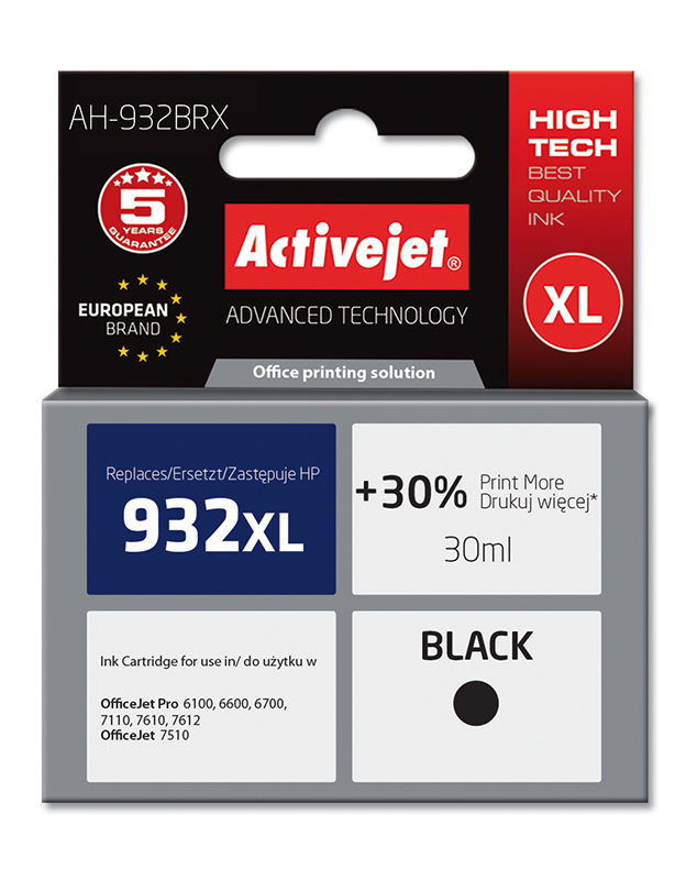 Activejet AH-932BRX ink (replacement for HP 932XL CN053AE; Premium; 30 ml; black)