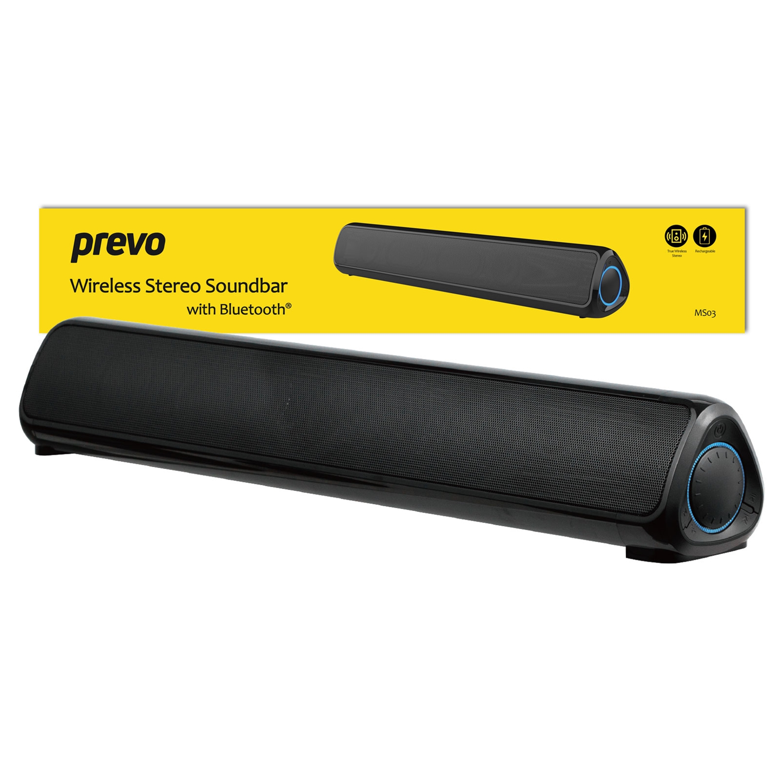PREVO MS03 Wireless Stereo Soundbar with Bluetooth. USB & SD. Spac