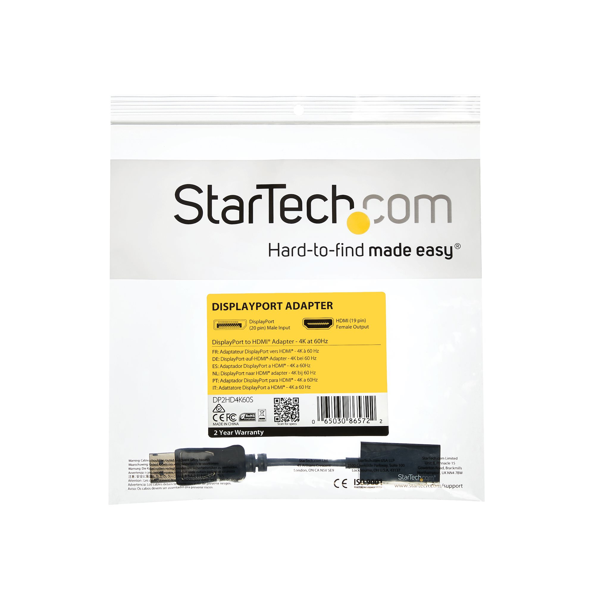StarTech.com DisplayPort to HDMI Adapter - 4K 60Hz