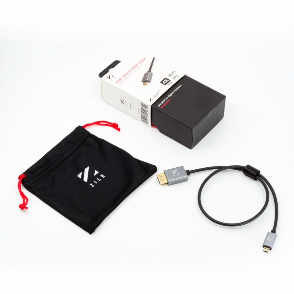 Zilr High Speed HDMI Secure Cable (4Kp60 Hyper-Thin Type-A Full to Type-D Micro) 45cm / 17.7in