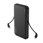 Cygnett 2nd Gen 10K ChargeUp Pocket Power Bank with Integrated Charging Cables, Black