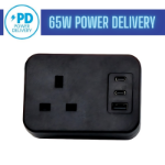 POWERDATA BLACK DESKTOP 1X POWER - DUAL USB C + A CHARGER - 65W