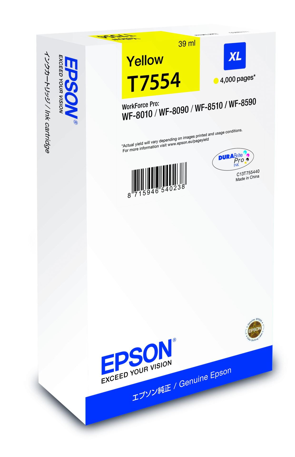 Epson C13T75544N/T7554 Ink cartridge yellow. 4K pages 39ml for Epson W