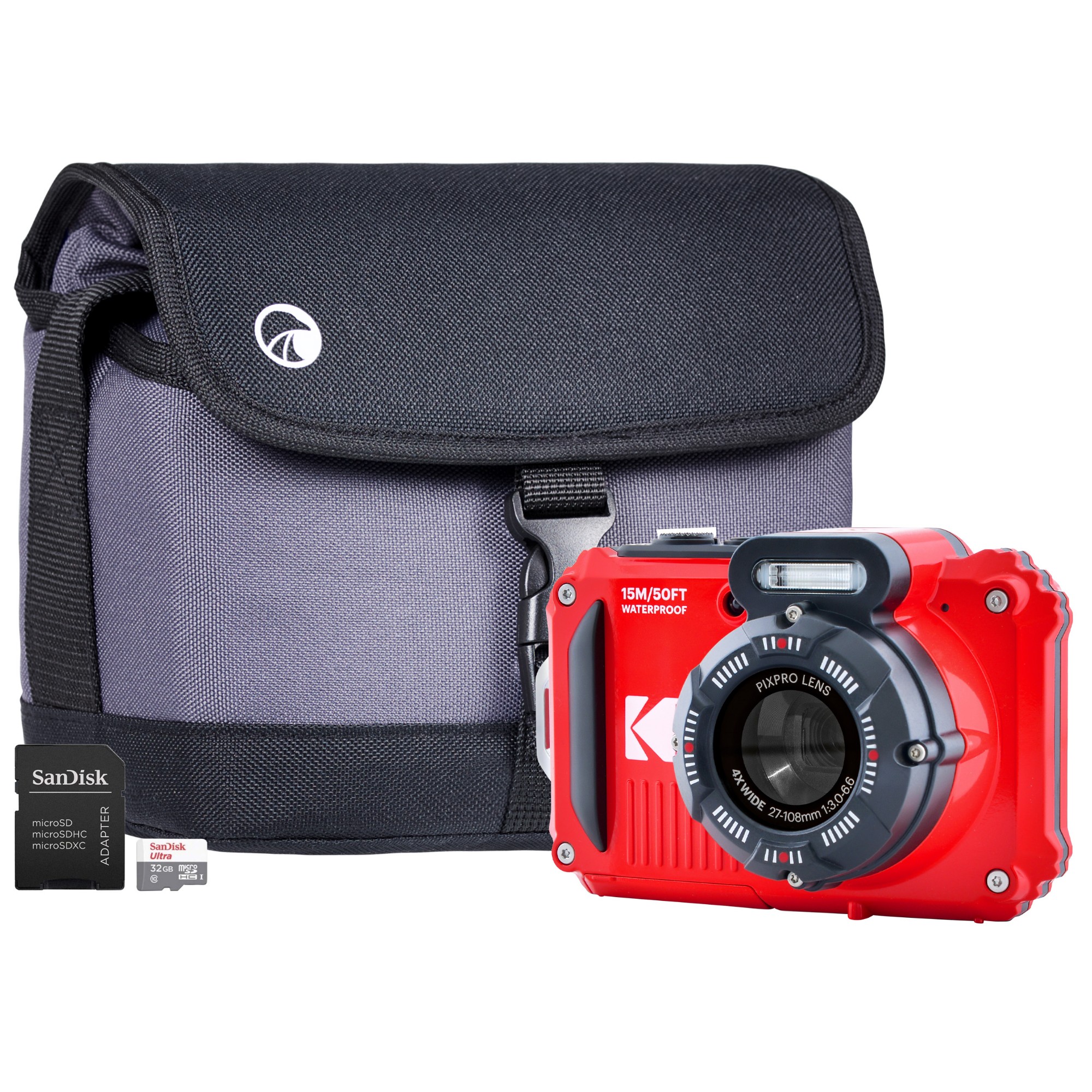 Kodak PIXPRO WPZ2 16MP 4x Zoom Tough Compact Camera - Red - Camera + S