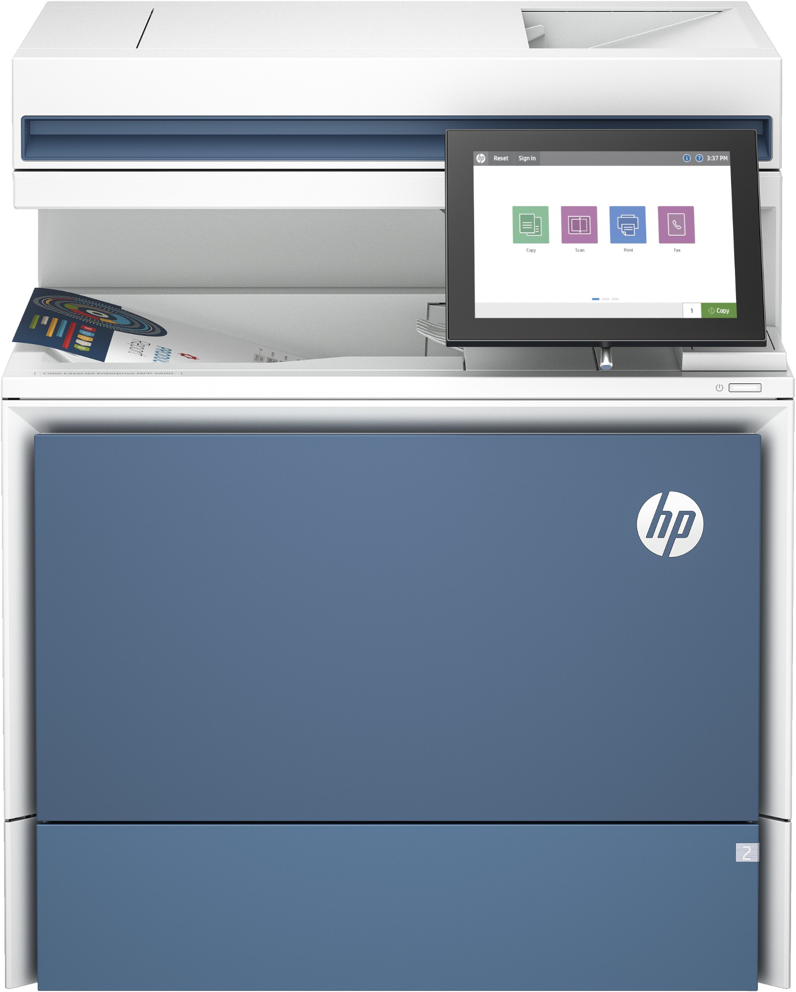 HP LaserJet Colour Enterprise MFP 5800dn Printer, Print, copy, scan, fax (optional), Automatic document feeder; Optional high-capacity trays; Touchscreen; TerraJet cartridge