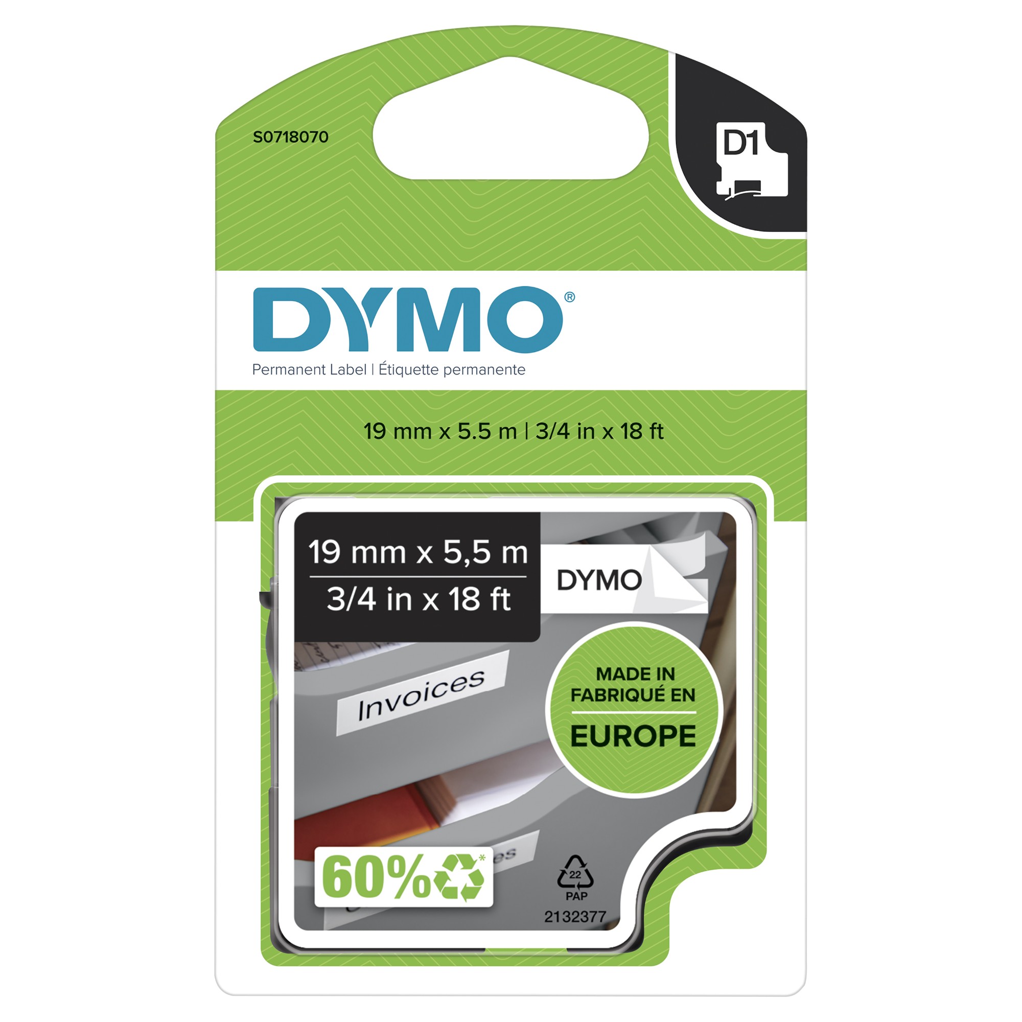 Dymo 16960/S0718070 DirectLabel-etikettes Polyester black on white 19m