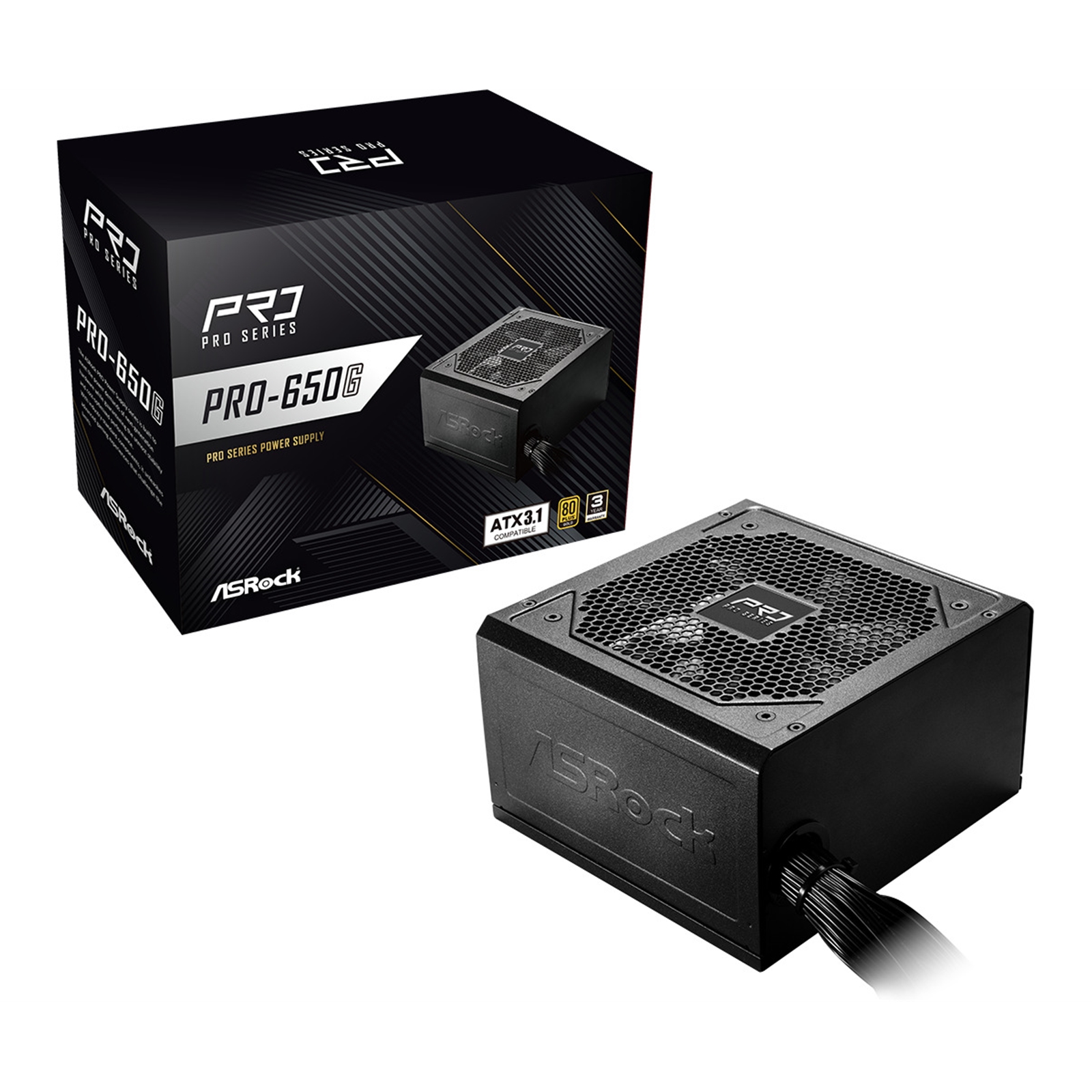 Asrock PRO-650G 650W ATX Power Supply Unit, 80 Plus Gold Certified, 120mm Silent Cooling Fan, High Efficiency PSU