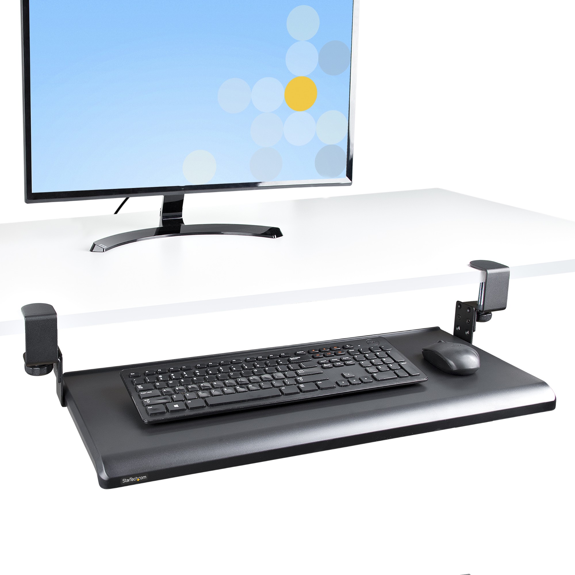 StarTech-com-Under-Desk-Keyboard-Tray--Clamp-on-Ergonomic-Keyboard-Holder--Up-to-12kg--26-5lb---Sliding-Keyboard-and-Mouse-Drawer-with-C-Clamps--Height-Adjustable-Keyboard-Tray--3-9-4-7-5-5-in-