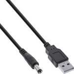 InLine adapter cable, USB A male to DC 5.5x2.10mm plug, black, 1m