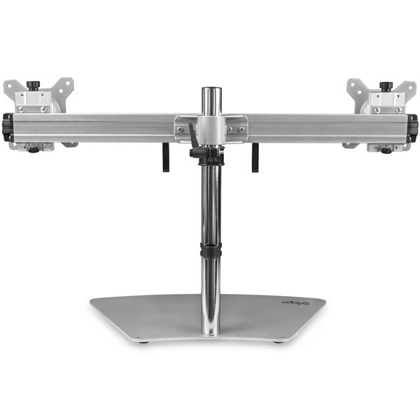 StarTech.com Dual Monitor Stand - Ergonomic Free Standing Dual Monitor Desktop Stand for two 24" VESA Mount Displays - Synchronized Height Adjustable - Double Monitor Pole Mount - Silver