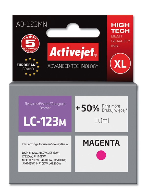 Activejet AB-123MN ink (replacement for Brother LC123M/LC121M; Supreme; 10 ml; magenta)