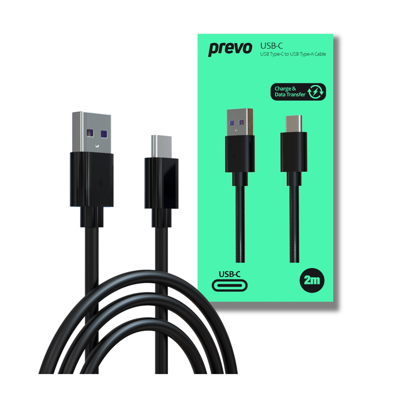 Image of PREVO USBA-USBC-2M USB cable USB 2.0 Black