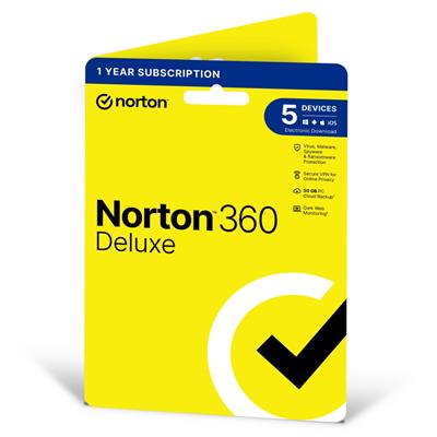 Image of NortonLifeLock 360 Deluxe 1x 5 Device 1 Year ESD - Single 5 Device...
