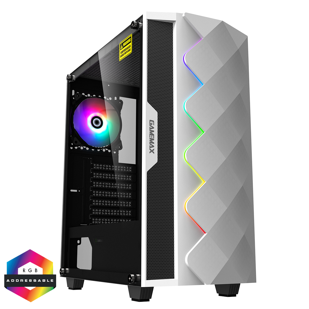 GAMEMAX Diamond White ARGB Gaming Case 1 x ARGB Fan 1 x ARGB LED Strip GAMEMAX Diamond White ARGB Gaming Case 1 x ARGB Fan 1 x ARGB LED Strip