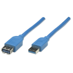 Manhattan USB-A to USB-A Extension Cable, 3m, Male to Female, 5 Gbps (USB 3.2 Gen1 aka USB 3.0), SuperSpeed USB, Blue, Lifetime Warranty, Polybag