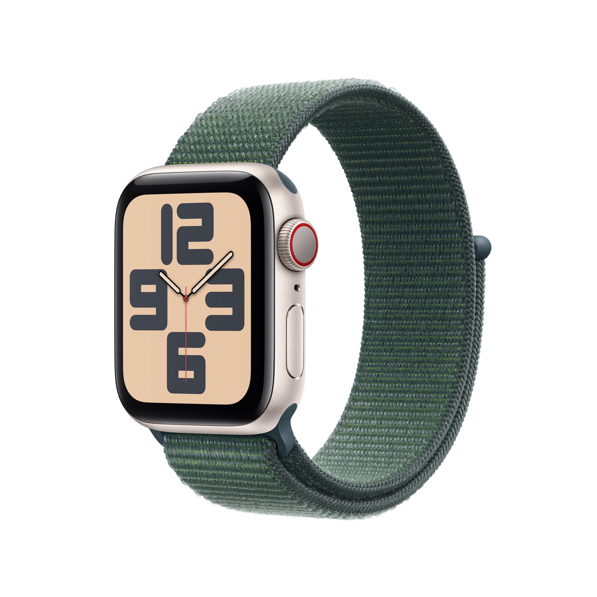 Apple Watch SE (GPS + Cellular) - 2nd generation - 40 mm - starlight aluminium - smart watch with sport loop - soft double-layer nylon - lake green - wrist size: 130-180 mm - 32 GB - LTE, Wi-Fi 4, Bluetooth - 4G - 27.8 g