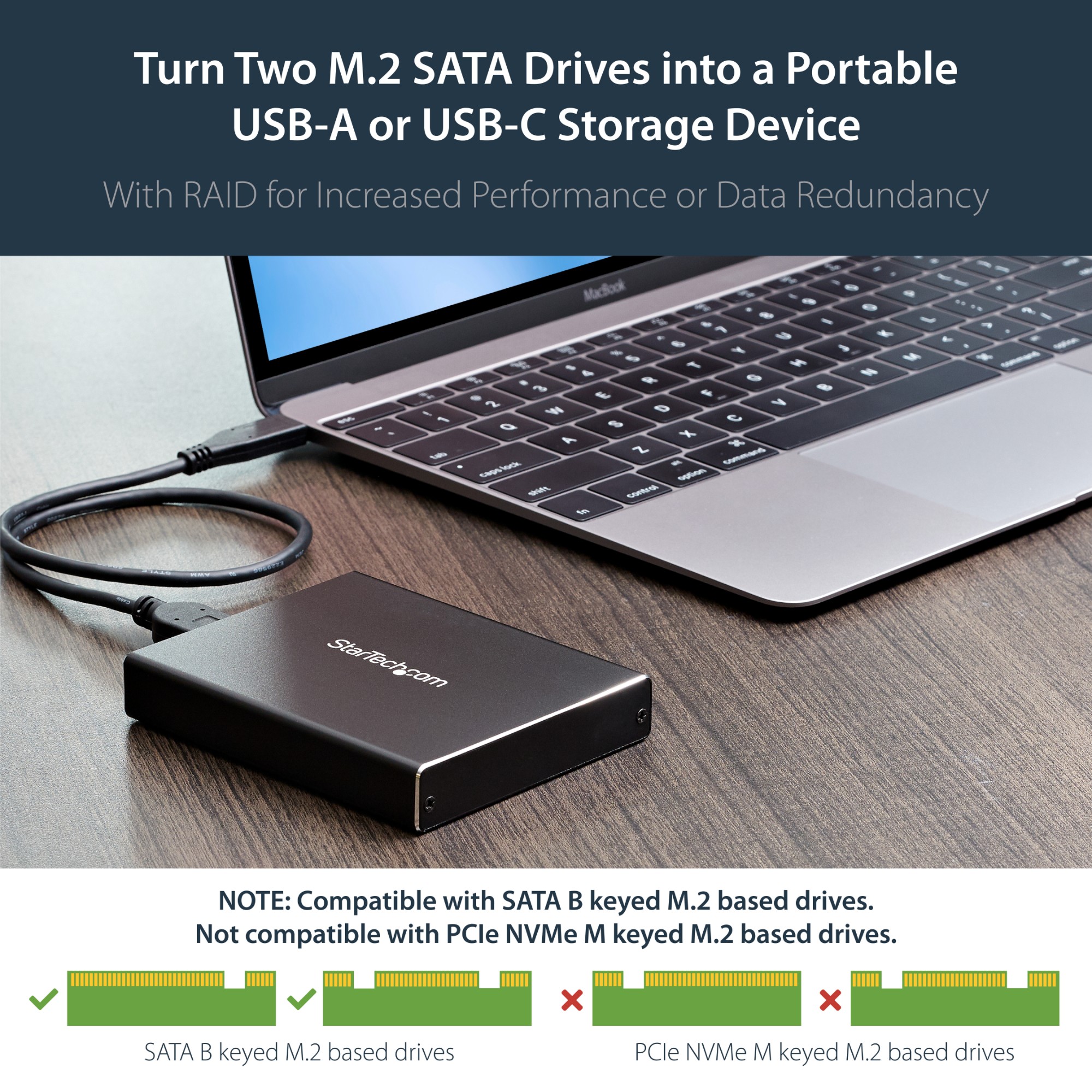 StarTech.com Dual-Slot Drive Enclosure for M.2 SATA SSDs - USB 3.1 (10Gbps) - RAID