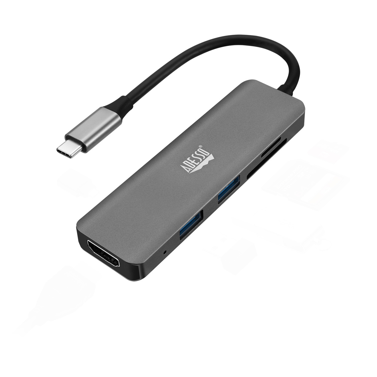 Image of Adesso AUH-4020 notebook dock/port replicator Thunderbolt 3 Aluminium