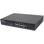 Intellinet 8-Port Gigabit Ethernet PoE+ Web-Managed Switch with 2 SFP Ports, IEEE 802.3at/af Power over Ethernet (PoE+/PoE) Compliant, 140 W, Endspan, Desktop, 19" Rackmount (UK power cord)