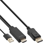 InLine HDMI to DisplayPort Converter Cable, 4K, black/gold, 1m