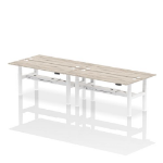 Dynamic Air Back-to-Back W1800 x D600mm Height Adjustable Sit Stand 4 Person Bench Desk With Cable Ports Grey Oak Finish White Frame - HA02548 DD