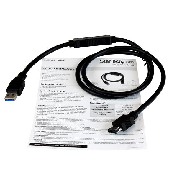 StarTech.com USB 3.0 to eSATA HDD / SSD / ODD Adapter Cable - 3ft eSATA Hard Drive to USB 3.0 Adapter Cable - SATA 6 Gbps