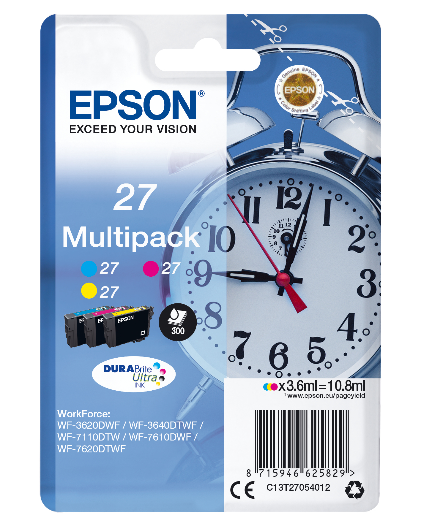 Image of Epson C13T27054022/27 Ink cartridge multi pack C,M,Y Blister...
