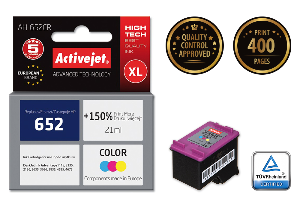 Activejet AH-652CR ink (replacement for HP 652 F6V24AE; Premium; 21 ml; color)
