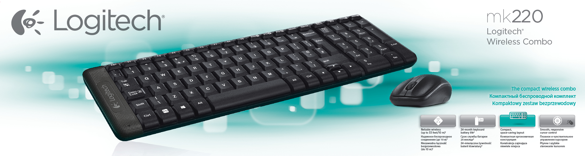 Logitech Wireless Combo MK220 keyboard RF Wireless QWERTY English Mouse included Black
