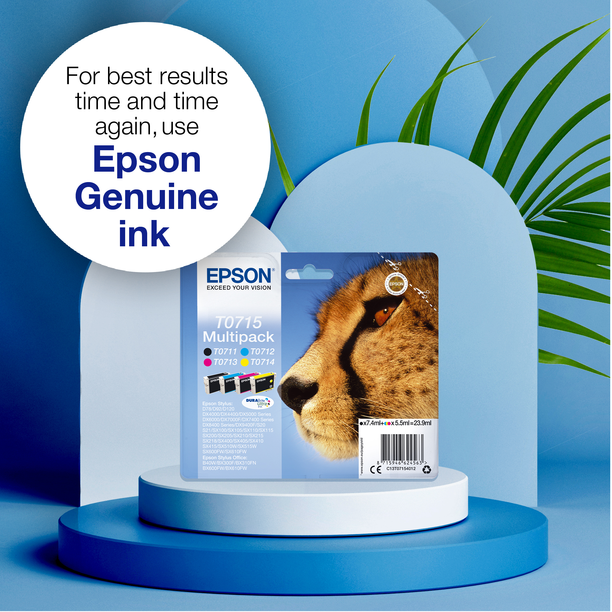 Epson T0715 Cheetah DURABrite Ultra Ink Cartridge CMYK Multipack C13T07154012