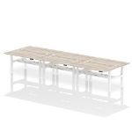 Dynamic Air Back-to-Back W1600 x D800mm Height Adjustable Sit Stand 6 Person Bench Desk With Cable Ports Grey Oak Finish White Frame - HA02446 DD