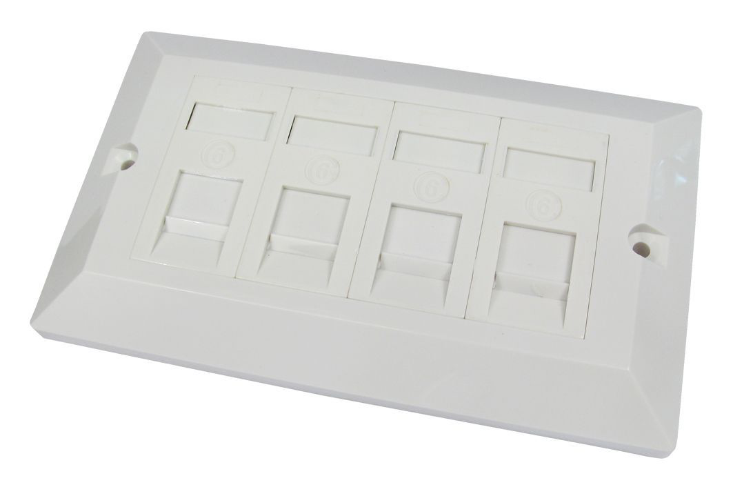 Image of Cables Direct Dual Cat6 Faceplate 4 Port outlet box White