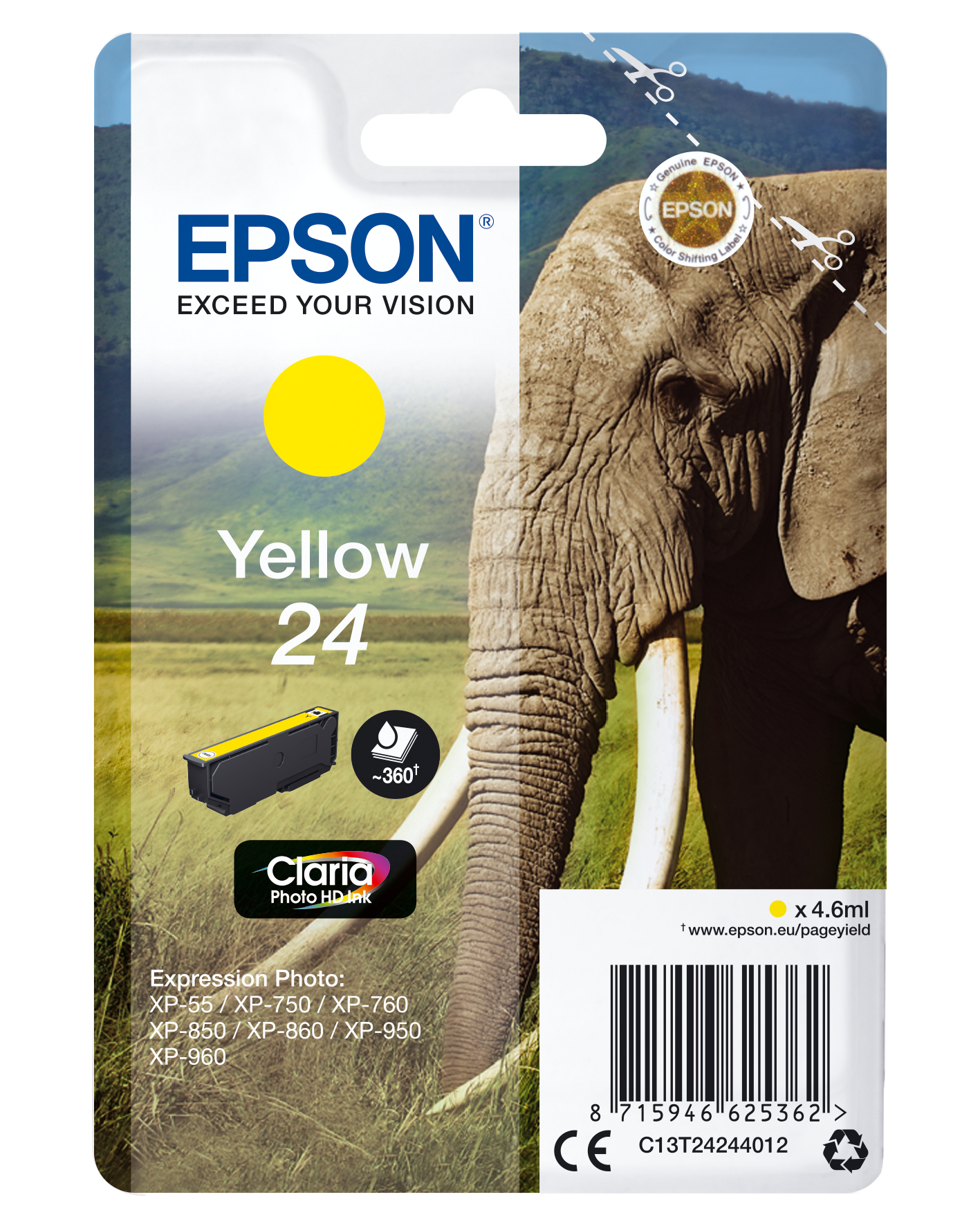 Epson C13T24244012/24 Ink cartridge yellow, 360 pages 4,6ml for Epson XP 750