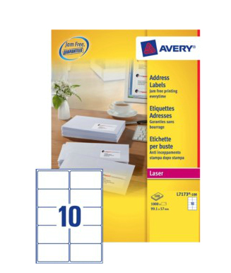 Image of Avery L7173-100 addressing label White Self-adhesive label