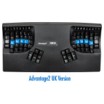 Kinesis A Kinesis product; the Advantage2 Keyboard is a UK Layout black USB connected contoured keyboard based on a unique; patented design that minimises the pain and strain typists experience from heavy use of conventional computer keyboards.