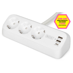 Digitus 3-way office socket strip with 2x USB-A and 1x USB-C connections, white