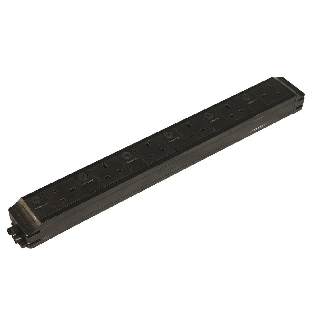 Videk Under Desk Power 6 x Ind Fused UK Sockets Orientated East/N/N/N/N/ West