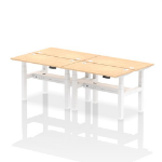 Dynamic Air Back-to-Back W1200 x D600mm Height Adjustable Sit Stand 4 Person Bench Desk With Cable Ports Maple Finish White Frame - HA01582 DD