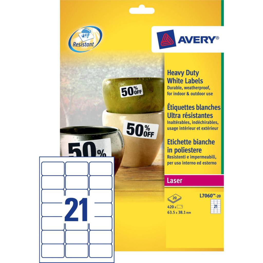 Photos - Office Paper Avery White Heavy Duty Laser Labels L7060-20