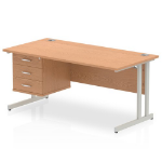 Dynamic Impulse W1600 x D800 x H730mm Straight Office Desk Cantilever Leg With 1 x 3 Drawer Single Fixed Pedestal Oak Finish Silver Frame - MI002667 DD