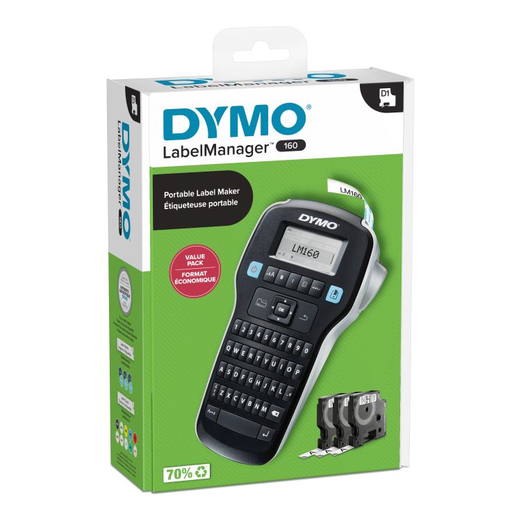 Image of DYMO LabelMANAGER 160 - Value Pack - labelmaker - B/W - thermal...