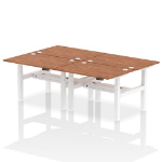 Dynamic Air Back-to-Back W1200 x D800mm Height Adjustable Sit Stand 4 Person Bench Desk With Cable Ports Walnut Finish White Frame - HA01762 DD