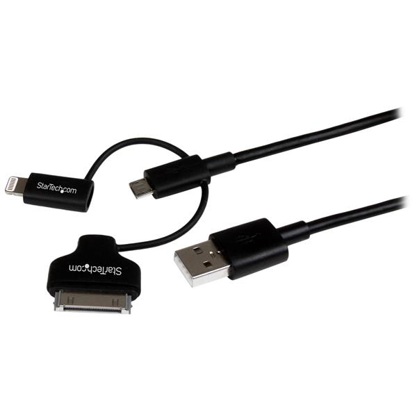 Image of StarTech.com 1 m (3 ft.) 3 in 1 Charging Cable - Multi USB to...